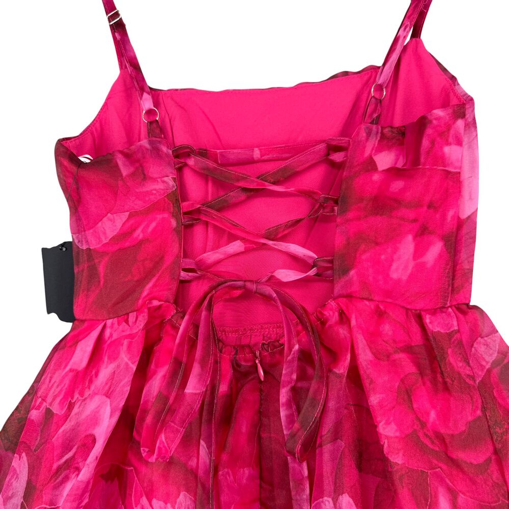 Lulus Floral Midi Dress XS Pink Organza Lace Up Back Lined Sleeveless Party EUC - Picture 10 of 12